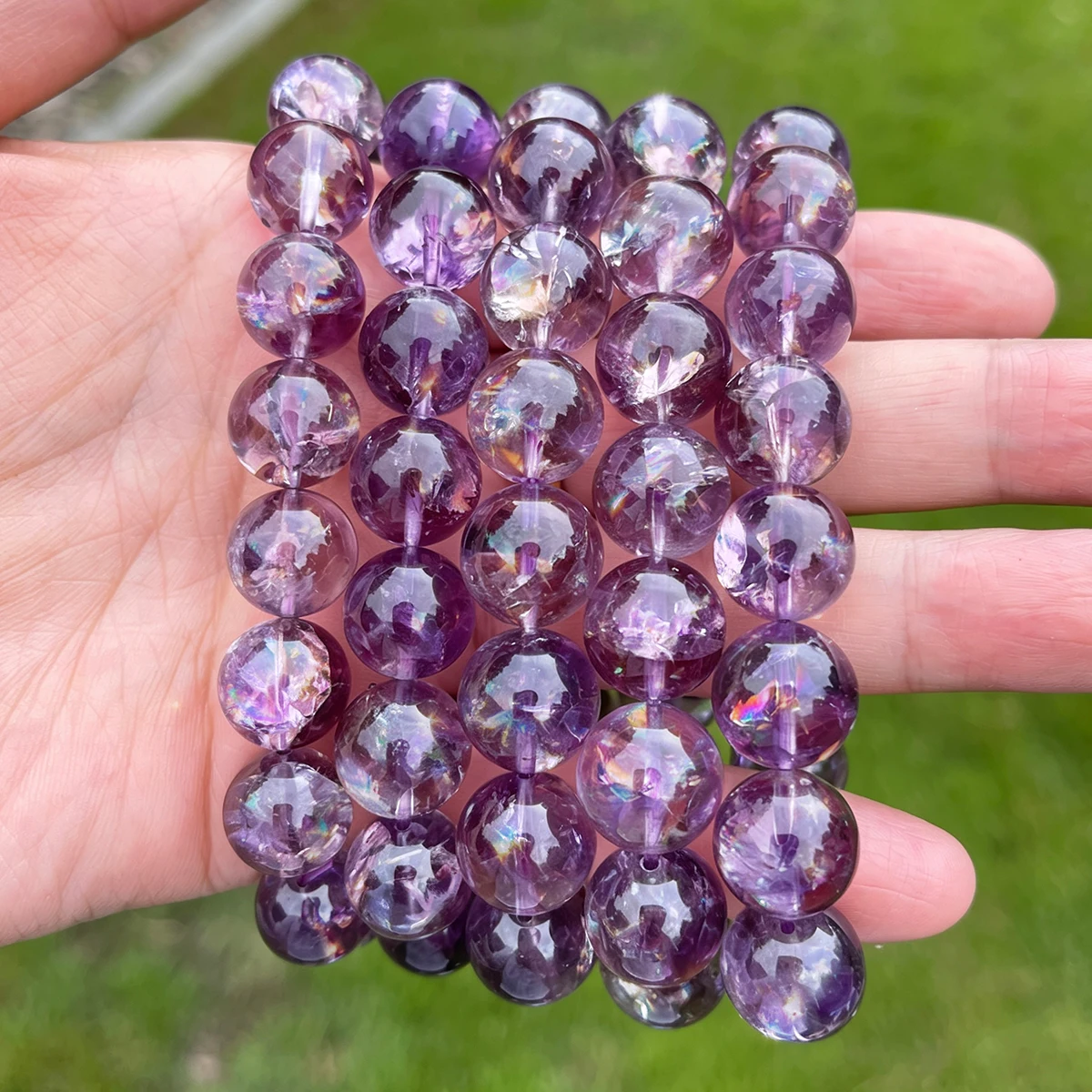 Lila Azeztulit Kristall Perlenarmband Naturstein Edelstein Schmuck Kristallarmband Modisches Geschenk für Frauen Männer Handgefertigt – Detail 4