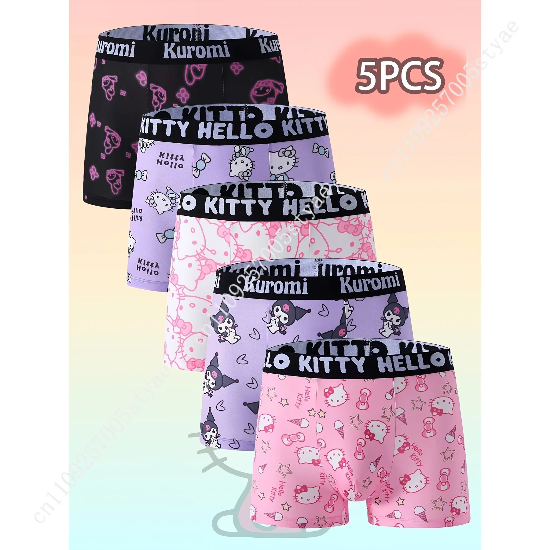 5pcs Sanrio Official Licensed Men's Boxer Briefs Suitable for Swimming Beach Daily Wear Breathable Stretch Comfort Underwear