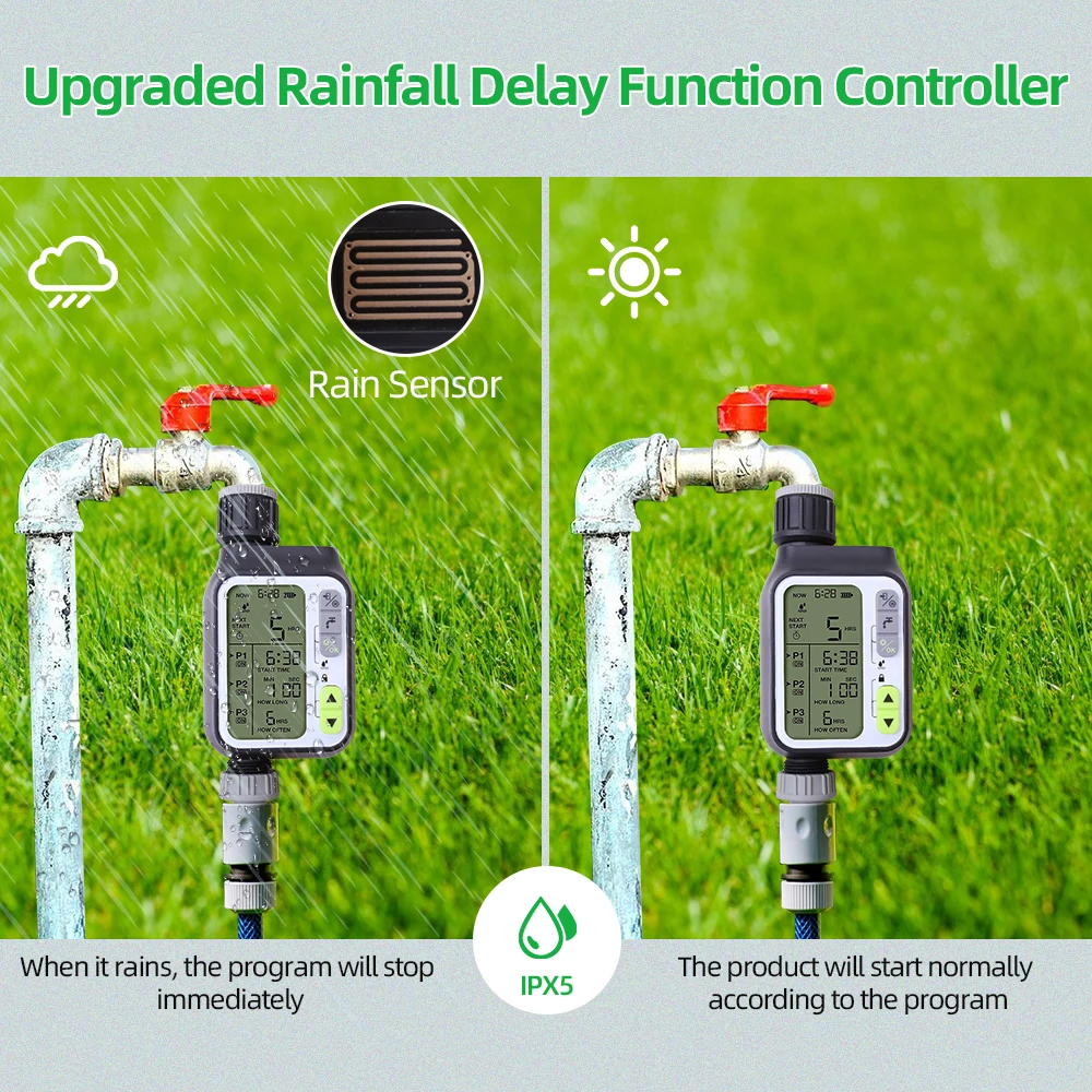 Ogród automatyczne nawadnianie czasowy wyłącznik przepływu wody z czujnik deszczu na zewnątrz 3 oddzielne programy nawadniania System kontroli