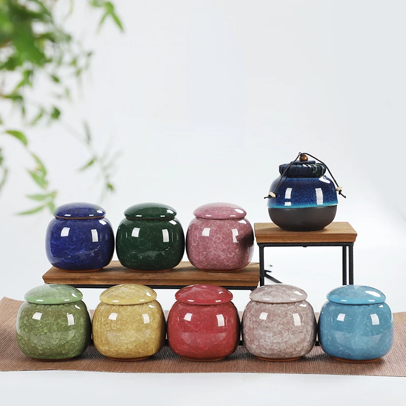 Portable Ceramic Small-sized Kiln, Tianmu, Ice Crack Glaze, Portable, Sealed, Antique, Chinese Pet Urn, Souvenir, Souvenir