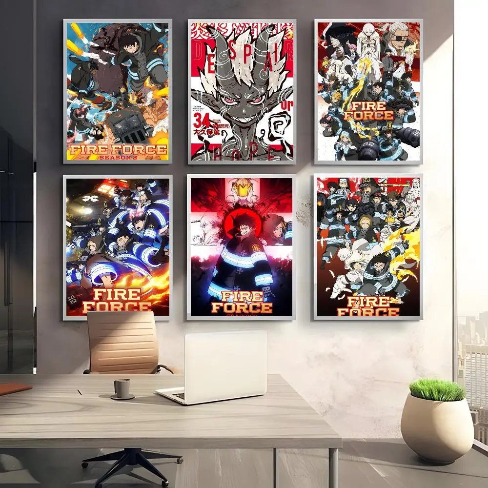 Bold Anime Fire Force Poster Self-adhesive Painting Wall Art Paper Home Decor for Bedroom Living Room Cafe