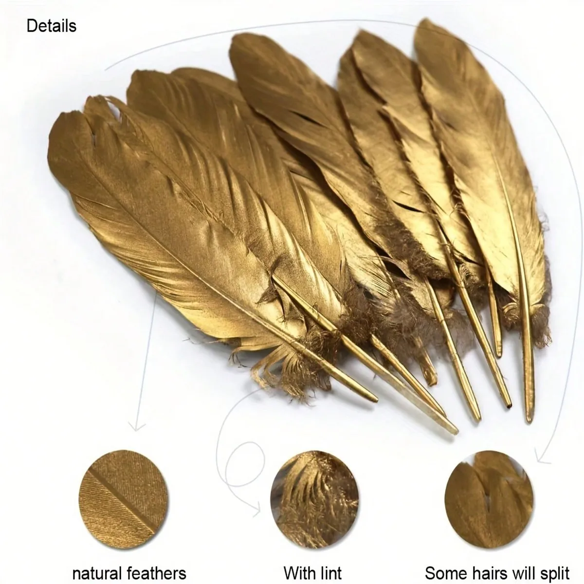 

10 Pieces of 6-8-inch Handmade Golden Feathers Natural Goose Feathers for Diy Crafts Wedding Decorations Cosplay Angel Wings