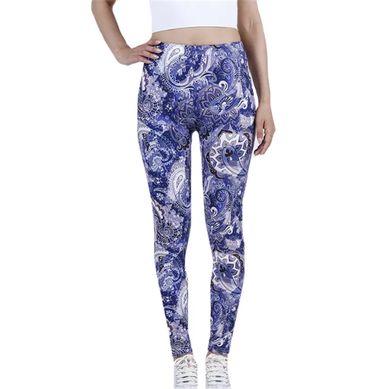 LJCUIYAO Fitness Women Workout Leggings Fashion Floral Pattern Print High Waist Elastic Push Up Breathable Polyester Clothing