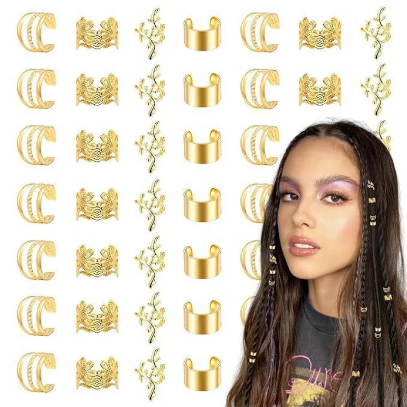 

40/60pcs Alloy Braid Accessories Adjustable Dreadlock Rings Cuffs Boho Hair Jewelry Multi-Use Hair Decor