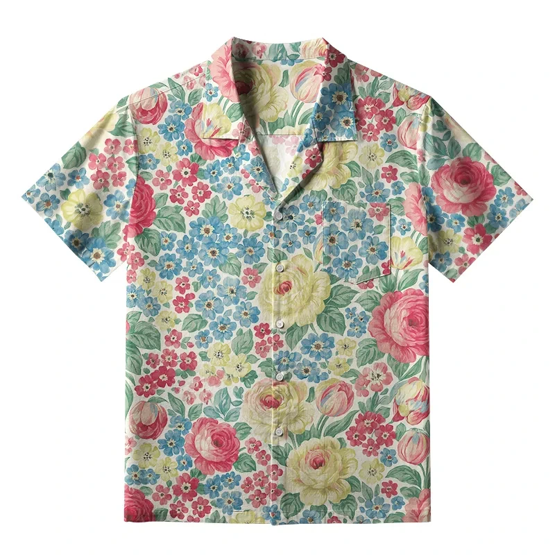 Men's Casual Harjauku Japanese Style Short Sleeve Shirt Hawaii Button Vacation Vintage Short Sleeve Loose Quick Dry Shirt Tee