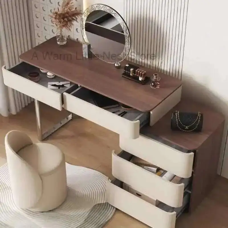 

Modern Dresser Wood Stool Nordic Makeup Cabinet Drawers Bedroom Dressers Light Mirror Storage Tocador De Maquillaje Furniture