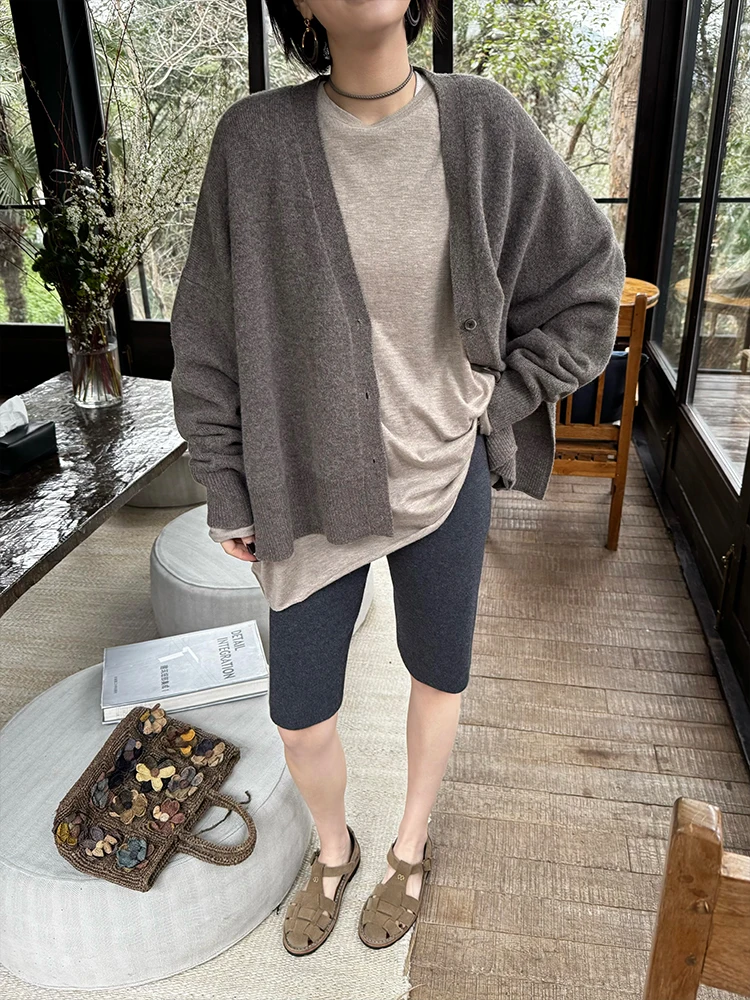 

OWI Long Termism Early Spring Full Wool Side Slit Oversize Knitted Open Cardigan Women's Fashion Spring 2025 Woolen Coat