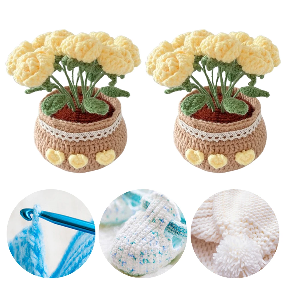 

DIY Flower Potted Crochet Kit Cute Plants Hand-Knitted Tool (Light Yellow Rose)