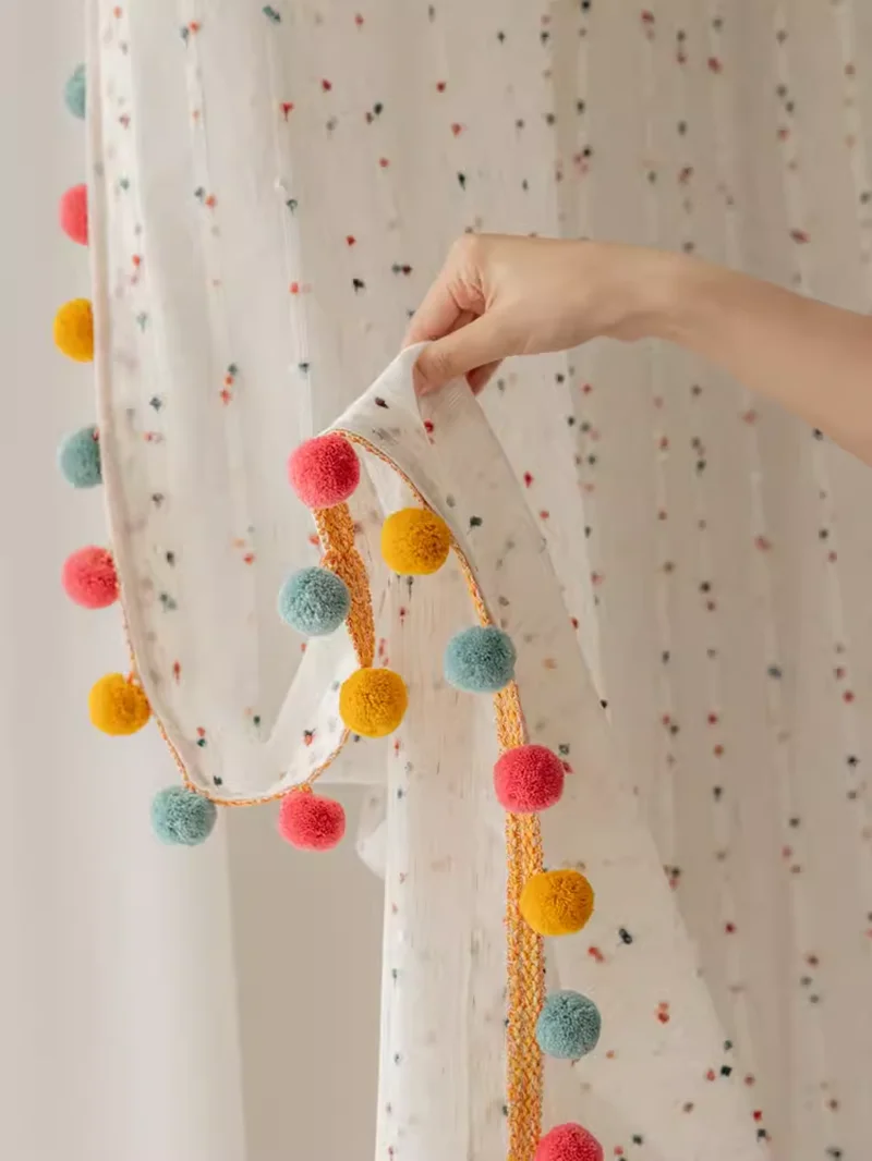 Retro rainbow candy bean cotton linen curtain tulle for living room bedroom children's room girl's room cute ins style curtains