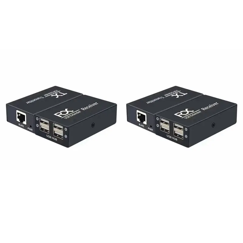Leading-2X 120M USB Extender 4 Port USB1.1 Hub Extender Over RJ45 Ethernet USB UTP Extension Transmitter Receiver-US Plug