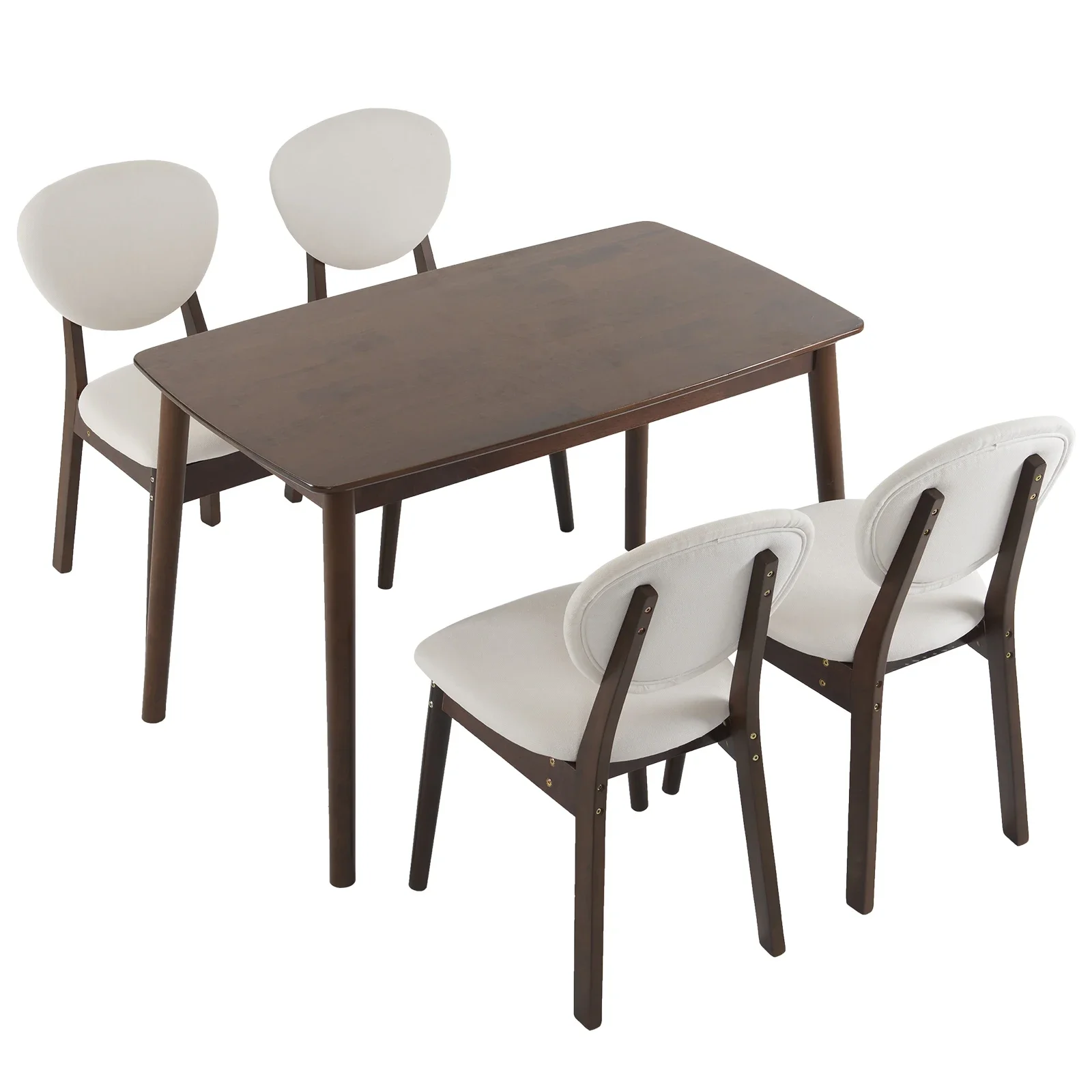 

Rubber wood soft bag deep walnut dining table and chair set 1 table 4 chairs beige cushion rectangular