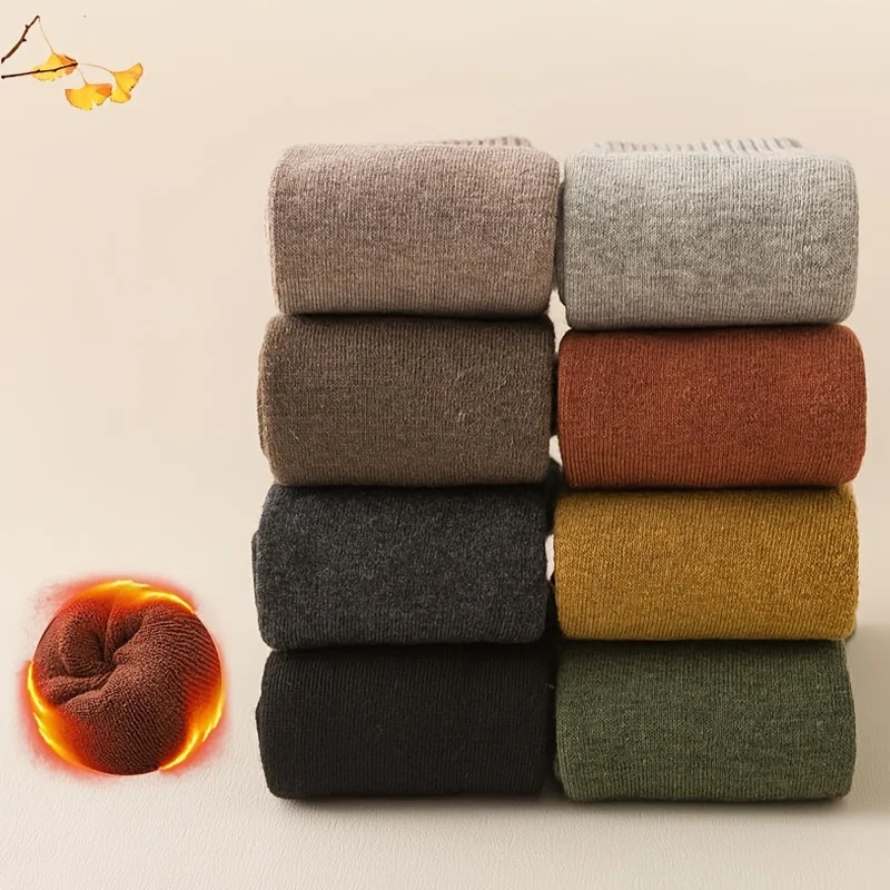 ถุงเท้ายาวคละสีแบบสุ่ม 5 คู่ - ถุงเท้าผสมผสานความอบอุ่นหนาสำหรับฤดูใบไม้ร่วงและฤดูหนาว LJM