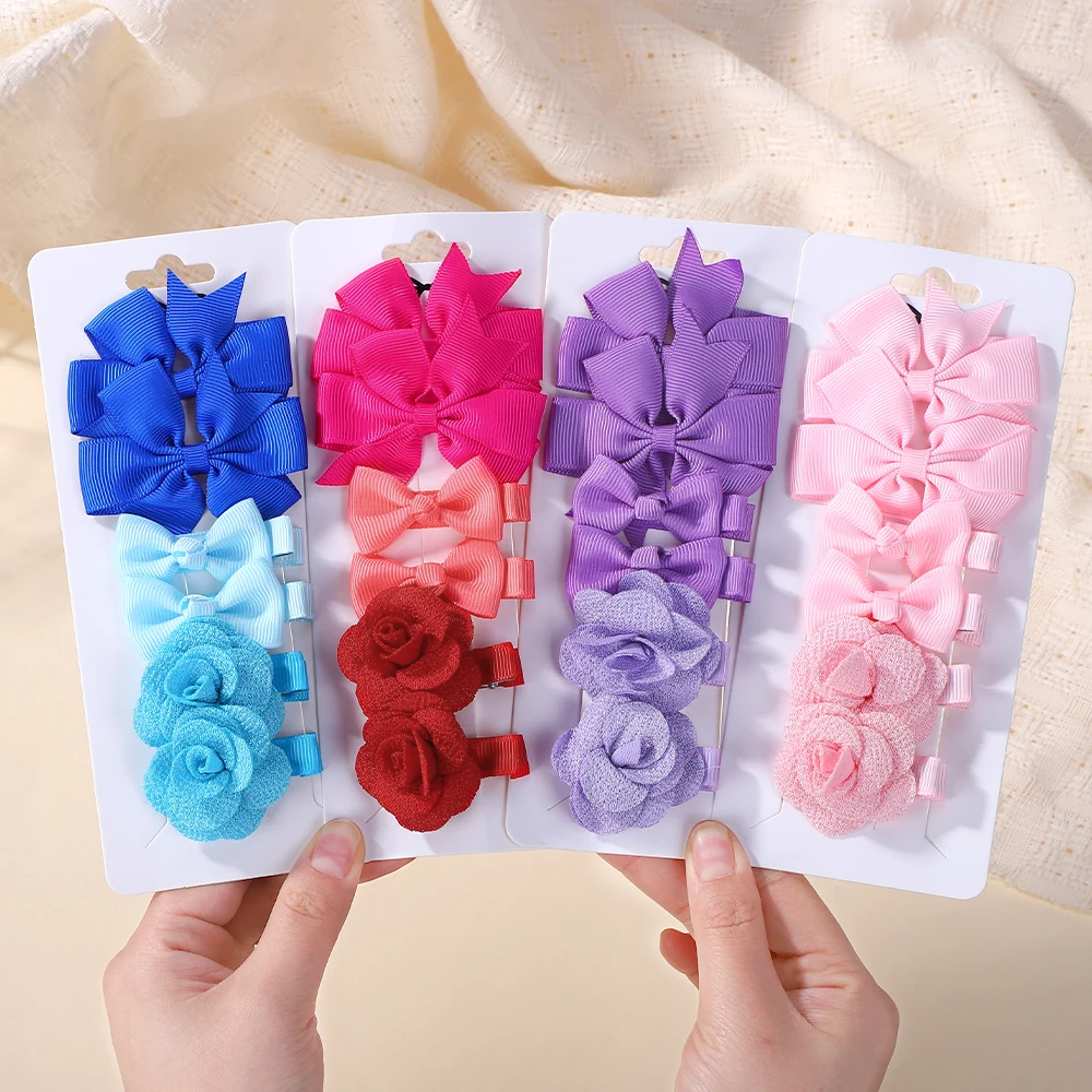 6 Teile/satz Candy Farbe Blume Bögen Haar Clips für Baby Mädchen Nette Sichere Haarnadel Handgemachte Windrad Headwear Kinder Haar Zubehör