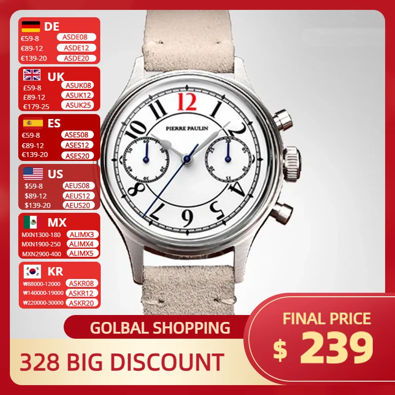 Enamel Red ST19 Manual Mechanical Chronograph German Style Retro Complicated Men's Handwind Watch Men Relogio Masculino