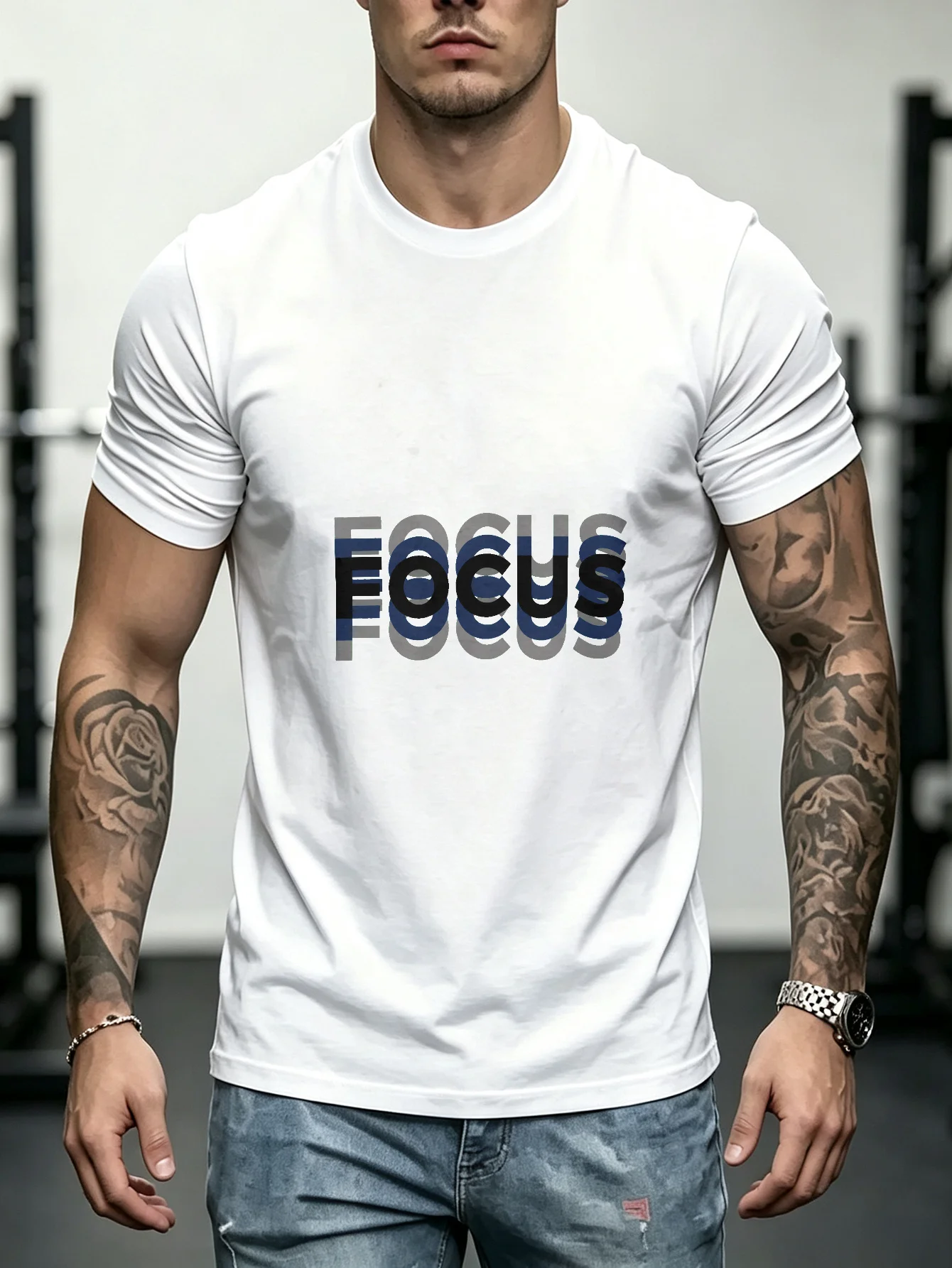 Unisex Casual TShirt Focus Typography Graphic Print, Minimalist Streetwear Style, Comfortable Short Sleeve Tee for Gym and Daily Wear, Motivational Workout Top