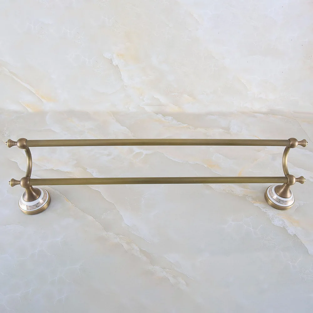 

Towel Bar Double Towel Rail for Bathroom Wall Mounted Antique Brass Square Towel Holder Bathroom Accessories Nba572