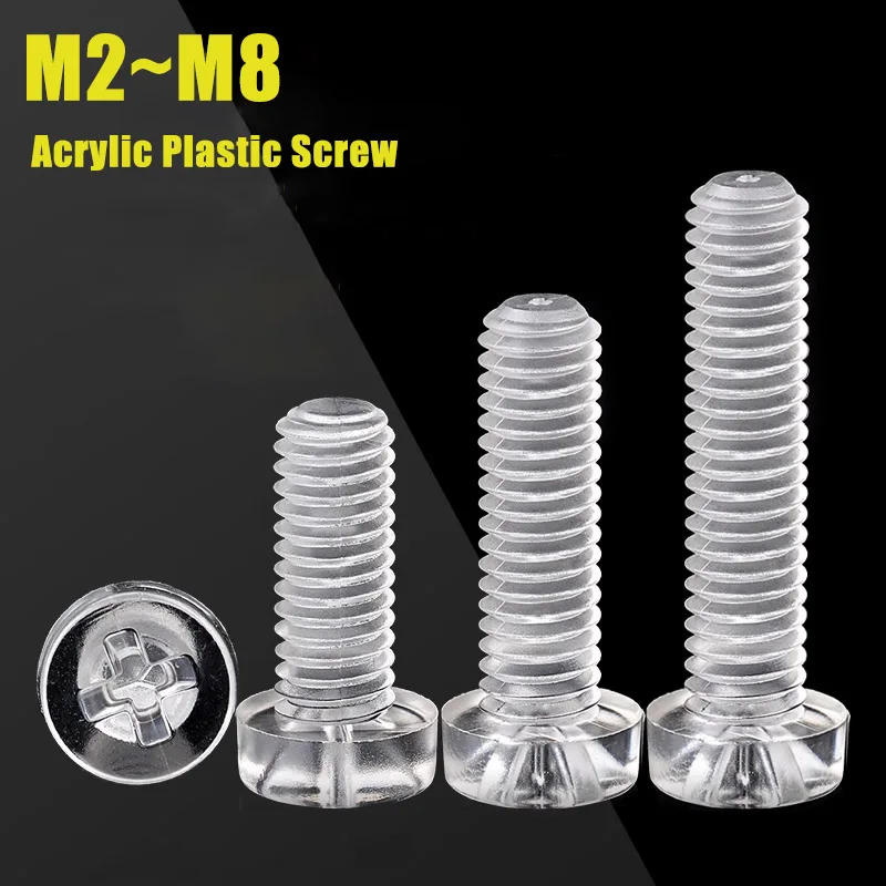 10 ~ 50 pz M2 M3 M4 M5 M6 M8 acrilico trasparente croce testa tonda viti in Nylon vite Phillips in plastica