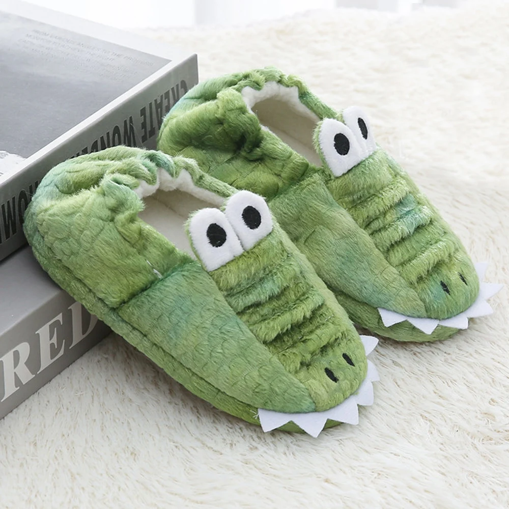 Toddler Boy Slippers Cartoon Crocodiles Plush Warm Shoe Kids Winter House Shoes Soft Rubber Sole Home Indoor Footwear Baby Items