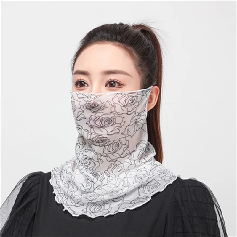 

Fashion Face Cover Breathable Anti-Dust Sunscreen Neck Cover Women Floral Mask Scarf Face Wraps Floral Print Silk Foulard