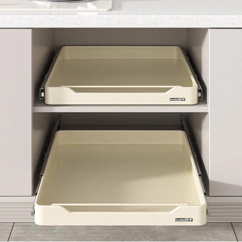 Kitchen Under-Sink Pull-Out Organizer, Deep Cabinet Drawer Storage Rack with Large Capacity and Easy Nail-Free Installation