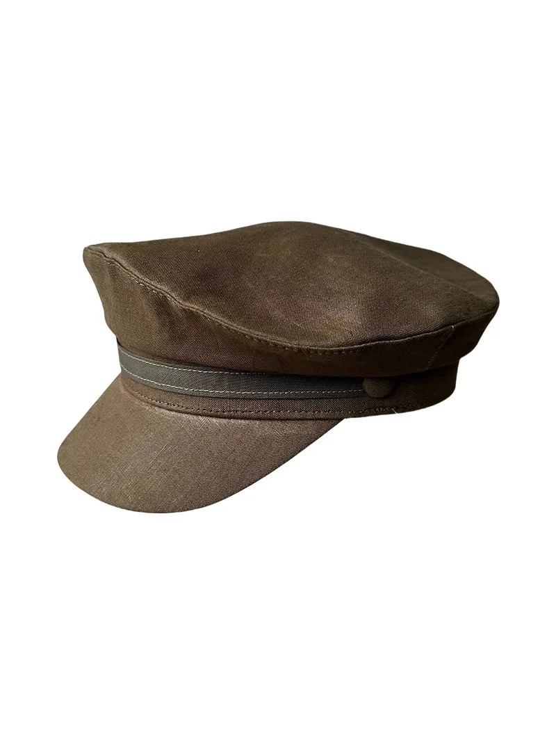 Spring Summer Breathable Linen Navy Style Cap British Wide Brim Peaked Cap Neutral Style Soft Hat for Small Head