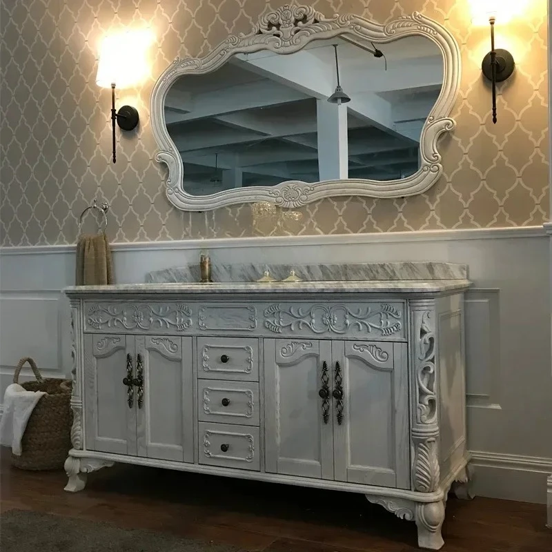 

European washbasin cabinet combination luxury red oak bathroom cabinet double basin washstand customization