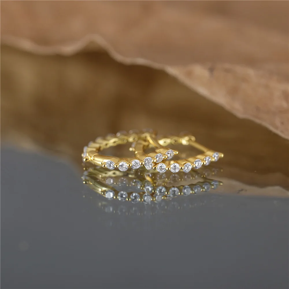 100% 925 Sterling Silver Zircon Geometric Hoop Earrings for Women Girl Fashion U-shaped Design Jewelry Party Gift Dropshipping