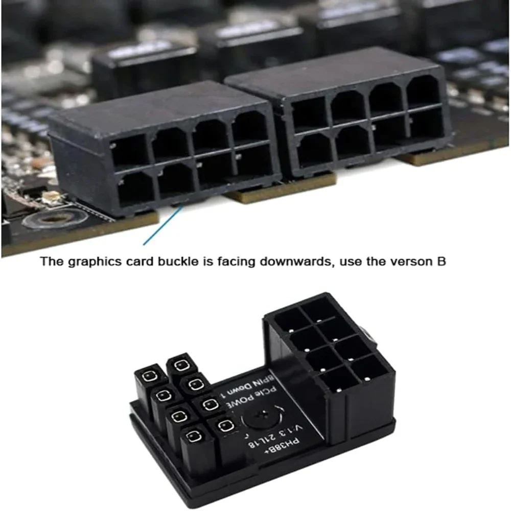 Alimentação Adaptador de direção para placa gráfica, GPU 6Pin e 8Pin, U-Shape, 180 graus angular Turn Connector