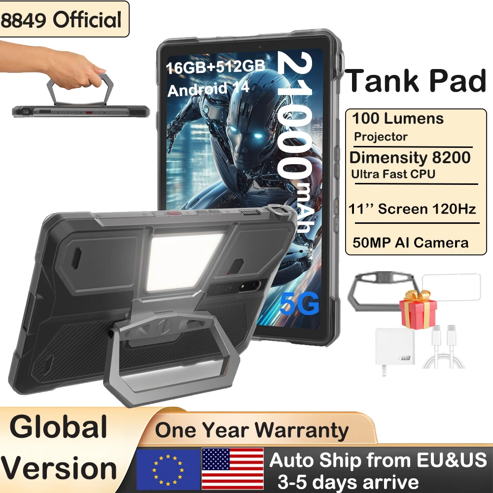 8849 TANK PAD Unihertz Rugged Tablet Projector 10.95 inch 120Hz 32GB 512GB 21000mAh 32MP+50MP 66W Phone Tablet
