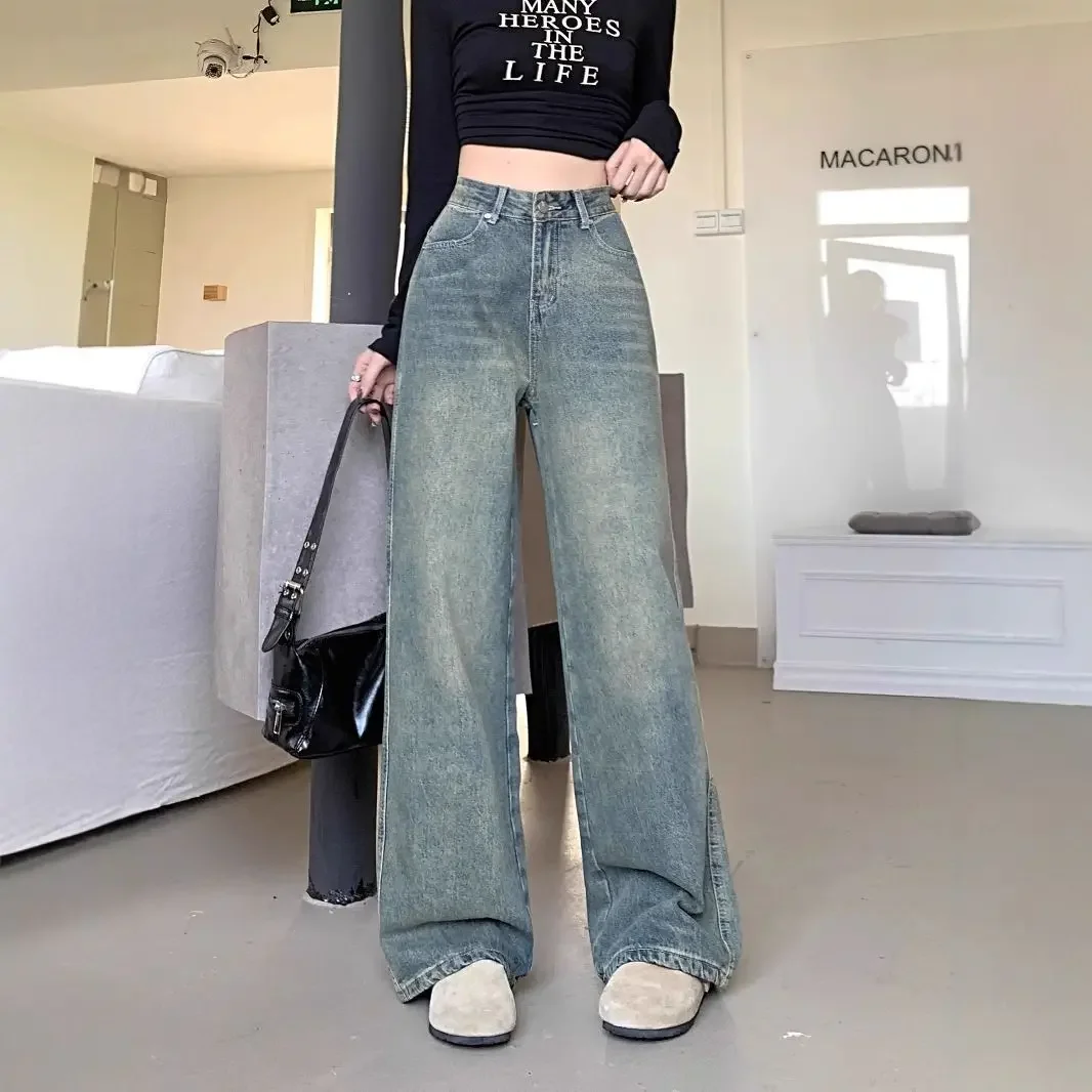 

Джинсы для женщин Y2k Джинсовые широкие брюки Ретро Свободный крой Брюки-клеш с высокой талией Винтаж Уличный стиль Удобная эластичная ткань