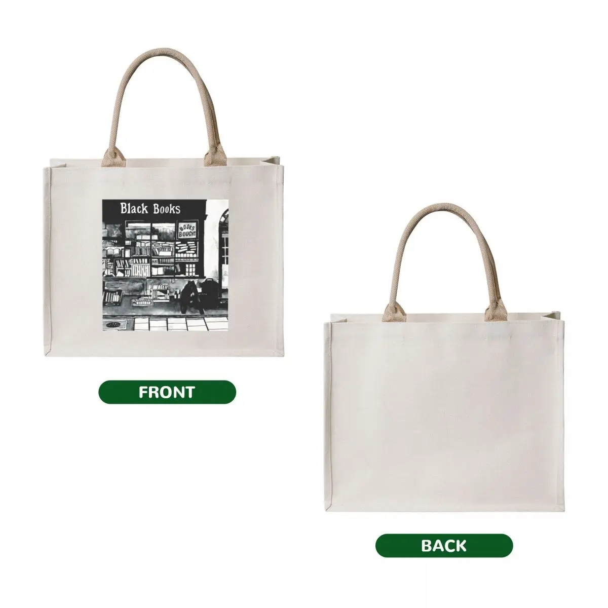 Black Books, Shop front, ink painting. Tote Bag bags luxury women hand bag custom canvas bag