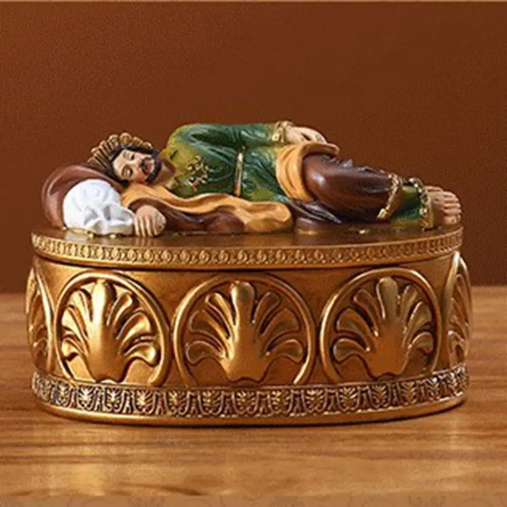 Resin Crafts Religious Figurine Sleeping Statue Delicate Painting Religious Jewelry Box Carved Jewelry Box Ornaments Home Decor