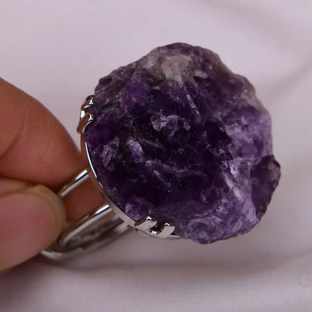 

GG Natural Stone Rough Ring Amethyst Quartz Raw Rings