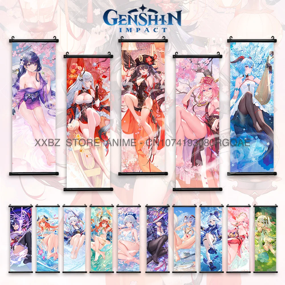 

Genshin Impact Scrolls Picture Anime Girl Poster Albedo Wall Art Canvas Hot Game Amber Hanging Painting Barbara Home Decoration