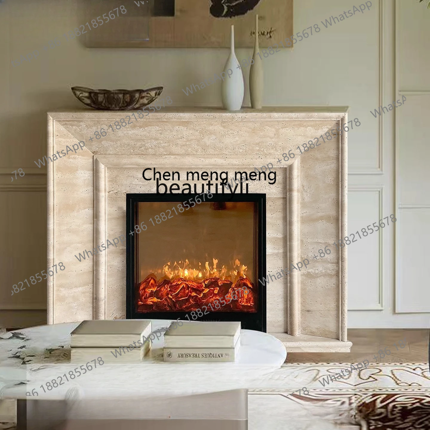 X  Marble, Vintage, Travertine Fireplace Living Room, Furniture Stone Mantel
