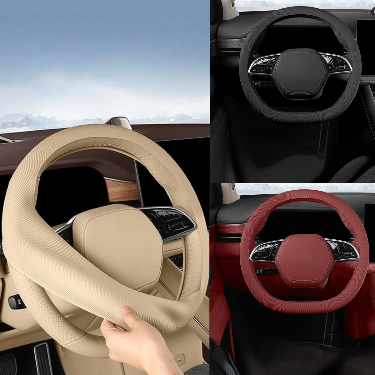 Non-Slip Silicone Steering Wheel Cover Summer Breathable Elastic Universal Fit 38cm Car Steering Wheel Protector Accessory