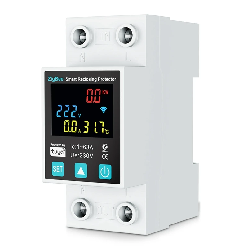 

Zigbee TUYA Smart Life 2P/63A Автоматический выключатель Утечка на землю Защита от пониженного напряжения Реле Счетчик энергии