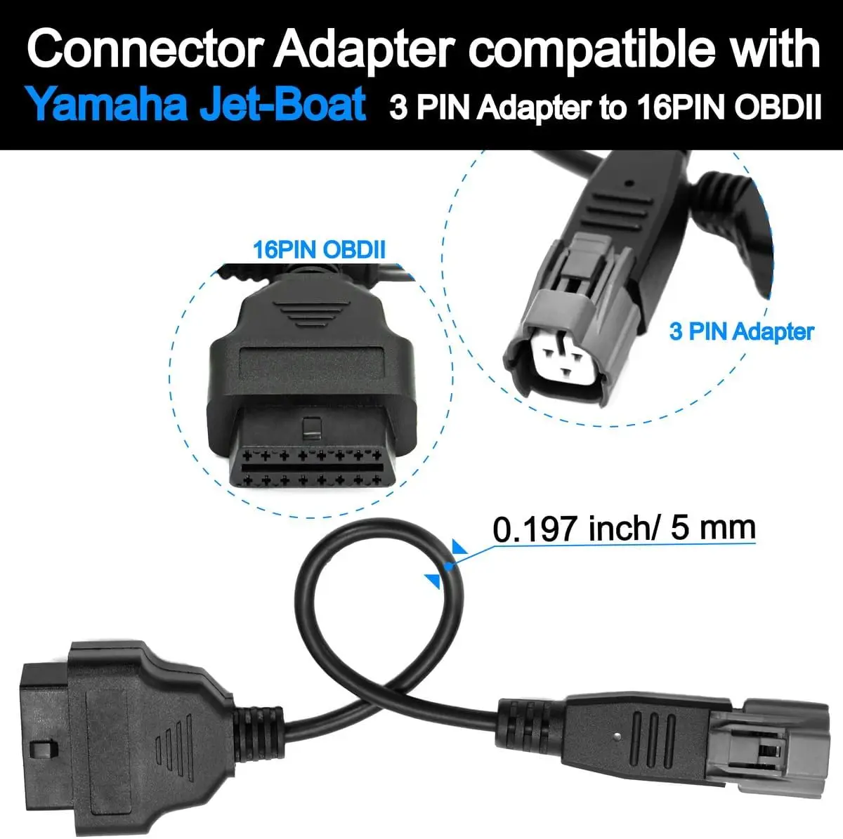 OBD2 OBDII Motorbike Motorcycle Diagnostic Cable Adaptor 16 Pin to 3 Pin For Yamaha Jet-Boat Mercury Marine Diagnostics Cable