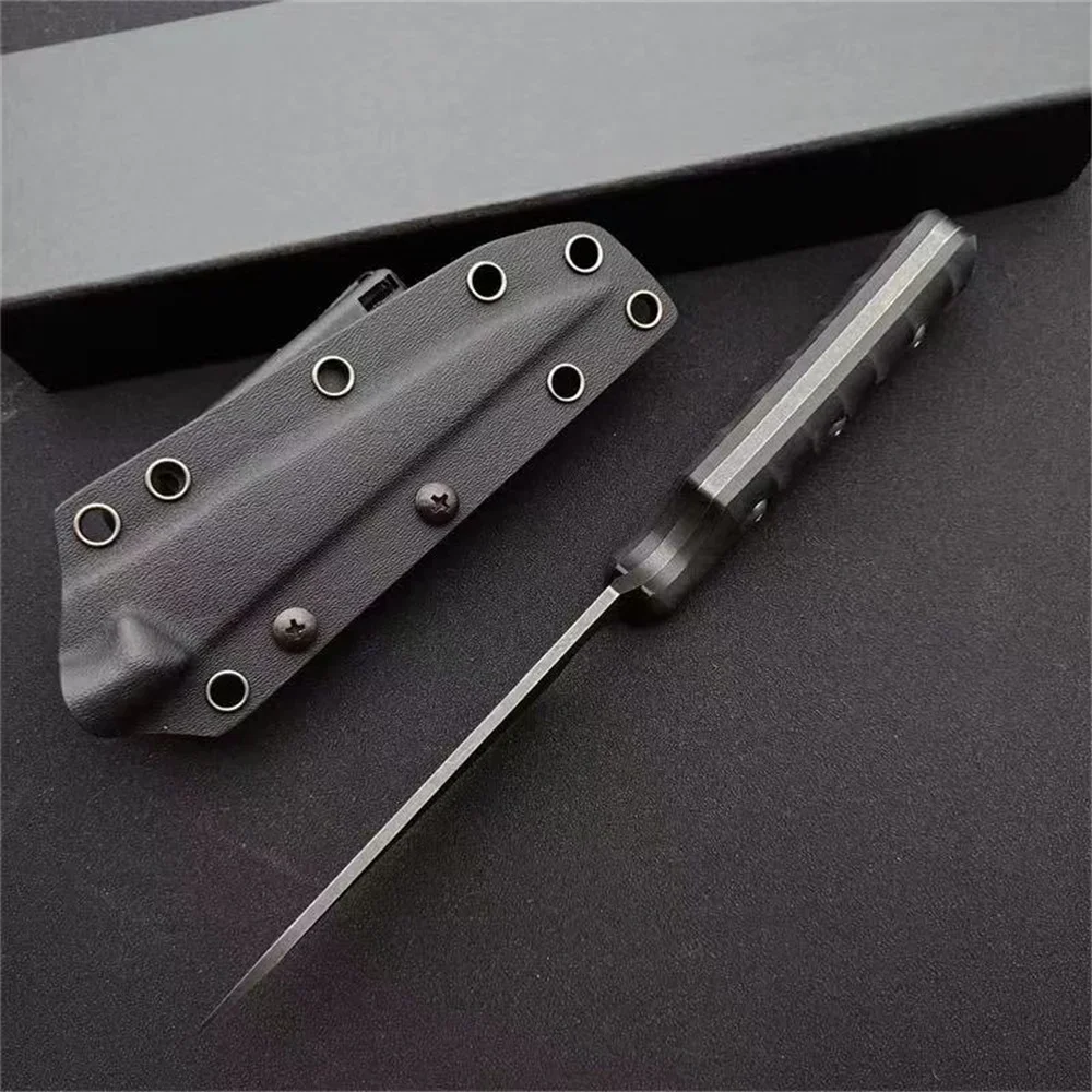 Classics Portable Utility Fixed Blade Knife Stonewashed 1070 Steel Blade G10 Handle with K Sheath Tactical Camping Hunting Tool