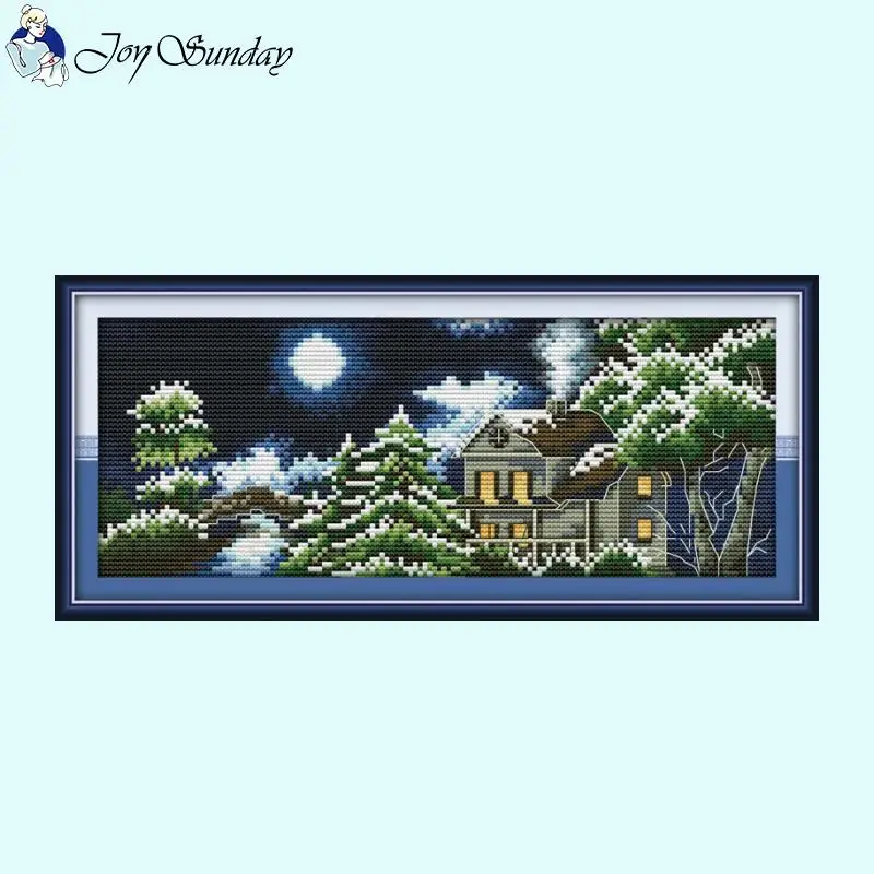 Castle Four Seasons Landscape Pattern Cross Stitch 14ct 16ct 11ct White Canvas Fabric Needle and Thread Kits DIY Hand Embroidery