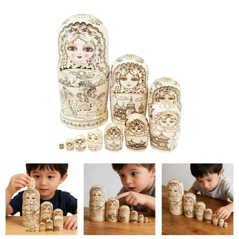 Kunsthandwerk Russische Puppen Holznistpuppe Stapelspielzeug Kulturelles Kunstprojekt für erwachsene Kinder, Sammler und A2UB