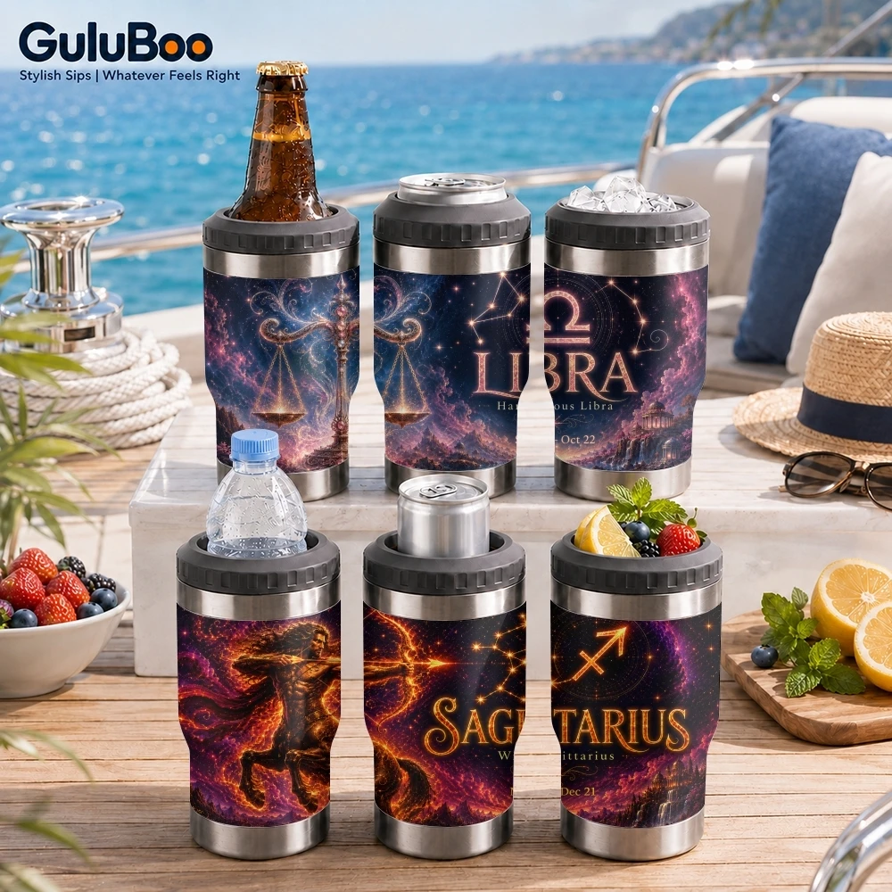 1-6 Twelve Constellations 4-in-1 Insulated Can Cooler Cup For Beer Soda Coffee, Stainless Steel Hot Cold Drink Holder Mug