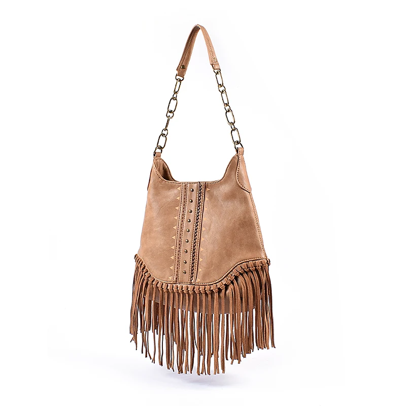 Original Vintage Frosted Suede Fringe Riveted Shoulder Bag Europe And The United States Fashion Simple All-matching Women\'s Bag