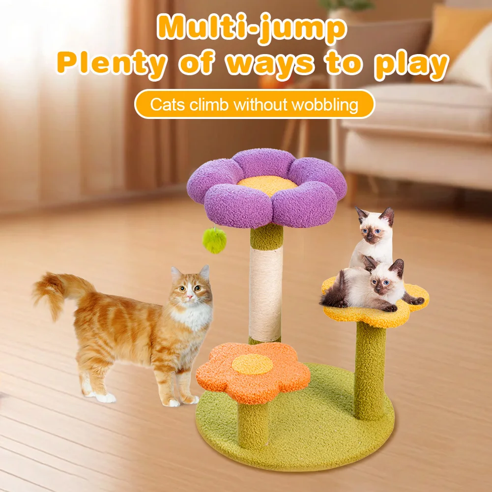 

Flower Cat Tree Tower Cute Cat Tree Sisal Wrapped Small Cat Tower Multi-Function Interactive Cat Tower 3 Layer for Kittens