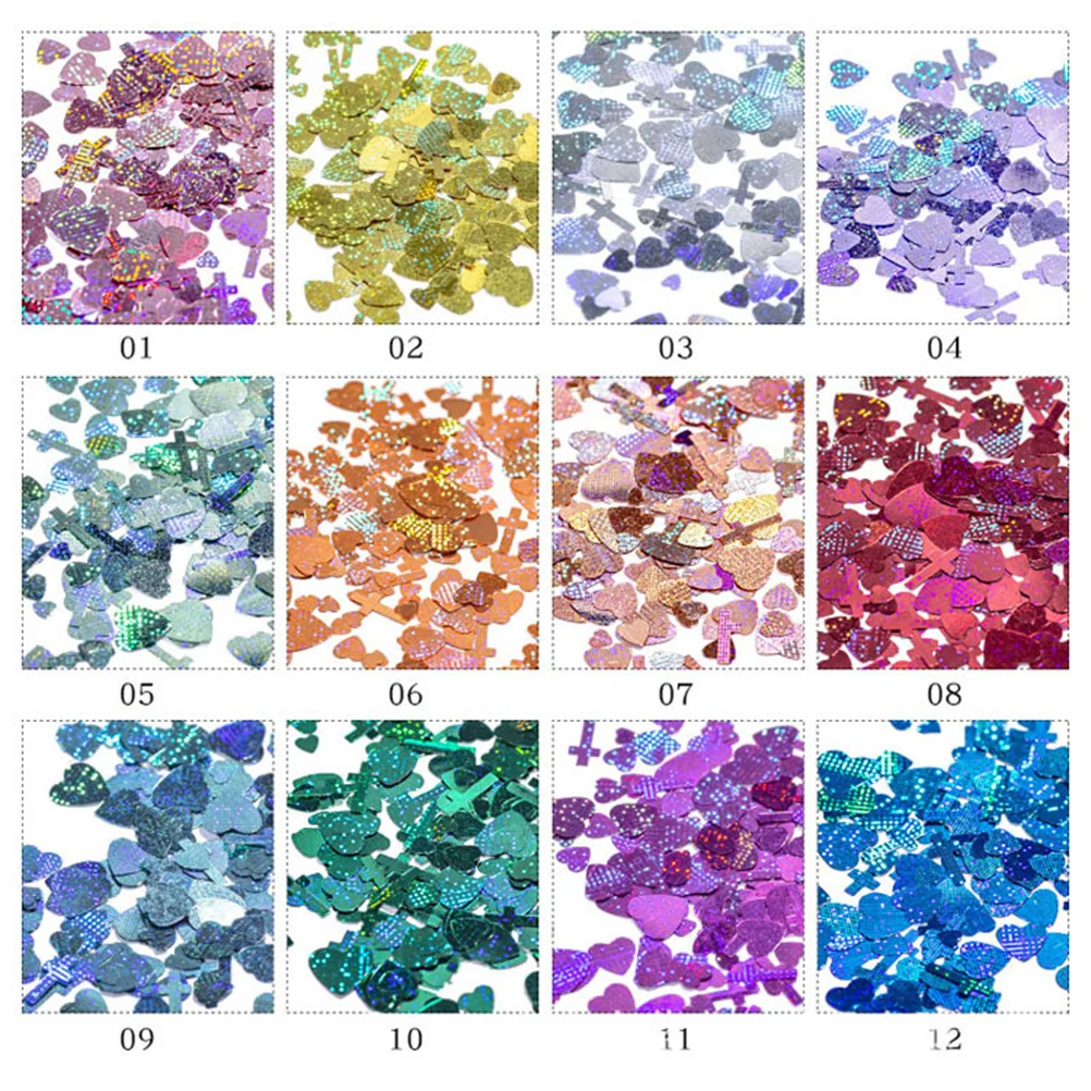 1 ชุด 12 สี กลิตเตอร์รูปหัวใจไขว้ สำหรับตกแต่งเล็บ ดีไซน์วิบวับ เหมาะสำหรับงานปาร์ตี้กลางคืน งานแสดงบนเวที กลิตเตอร์รูปหัวใจไขว้