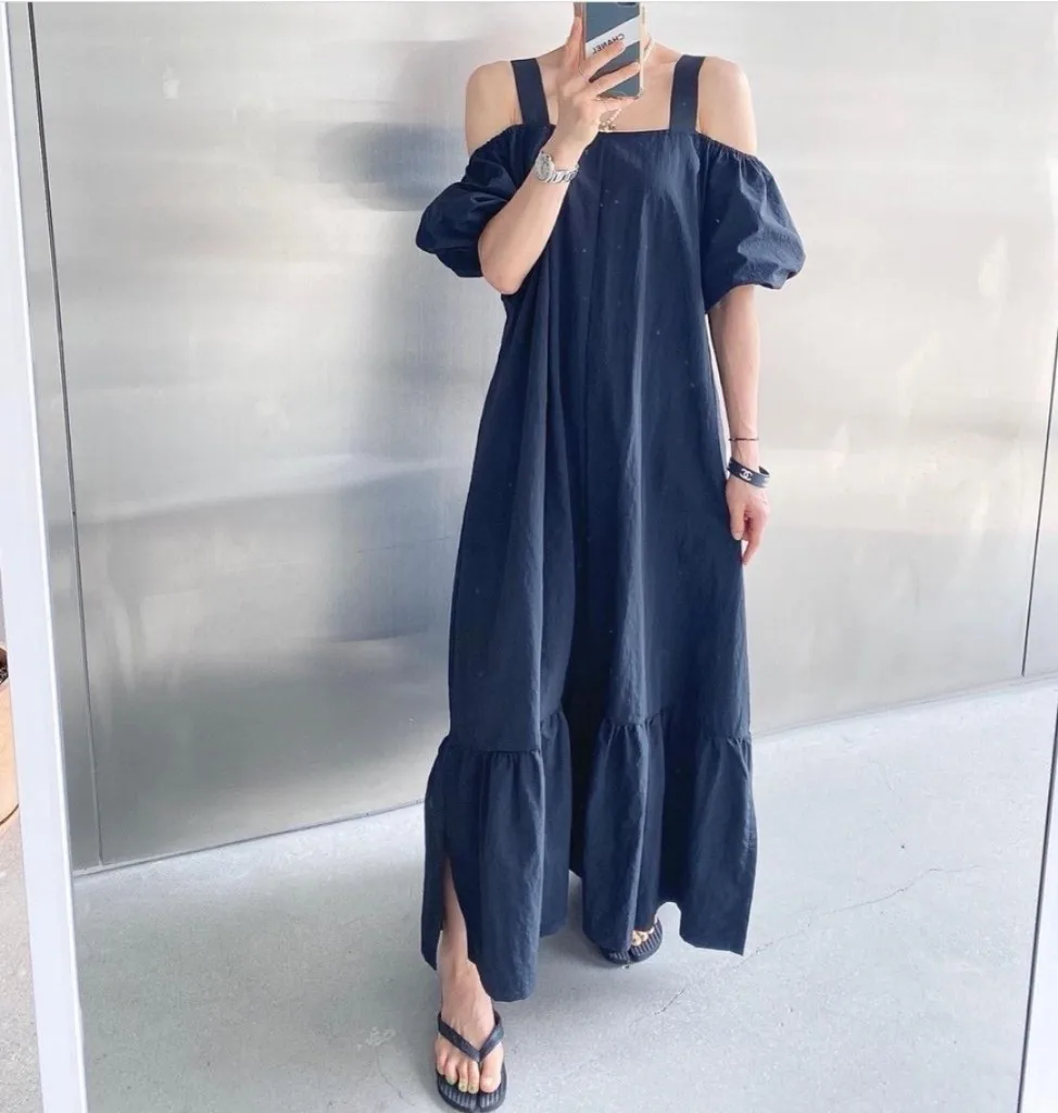 

WTIANYUW Elegant Off Shoulder Long Loose Dress Women 2022 Female Slash Neck Chic Strap Sundress Sashes Korean Style