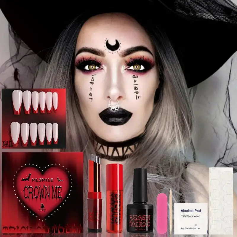 Kit de maquiagem para halloween, sombra de cor dupla gradiente, batom fosco de longa duração, unhas femininas, novidade, ferramentas de cosplay