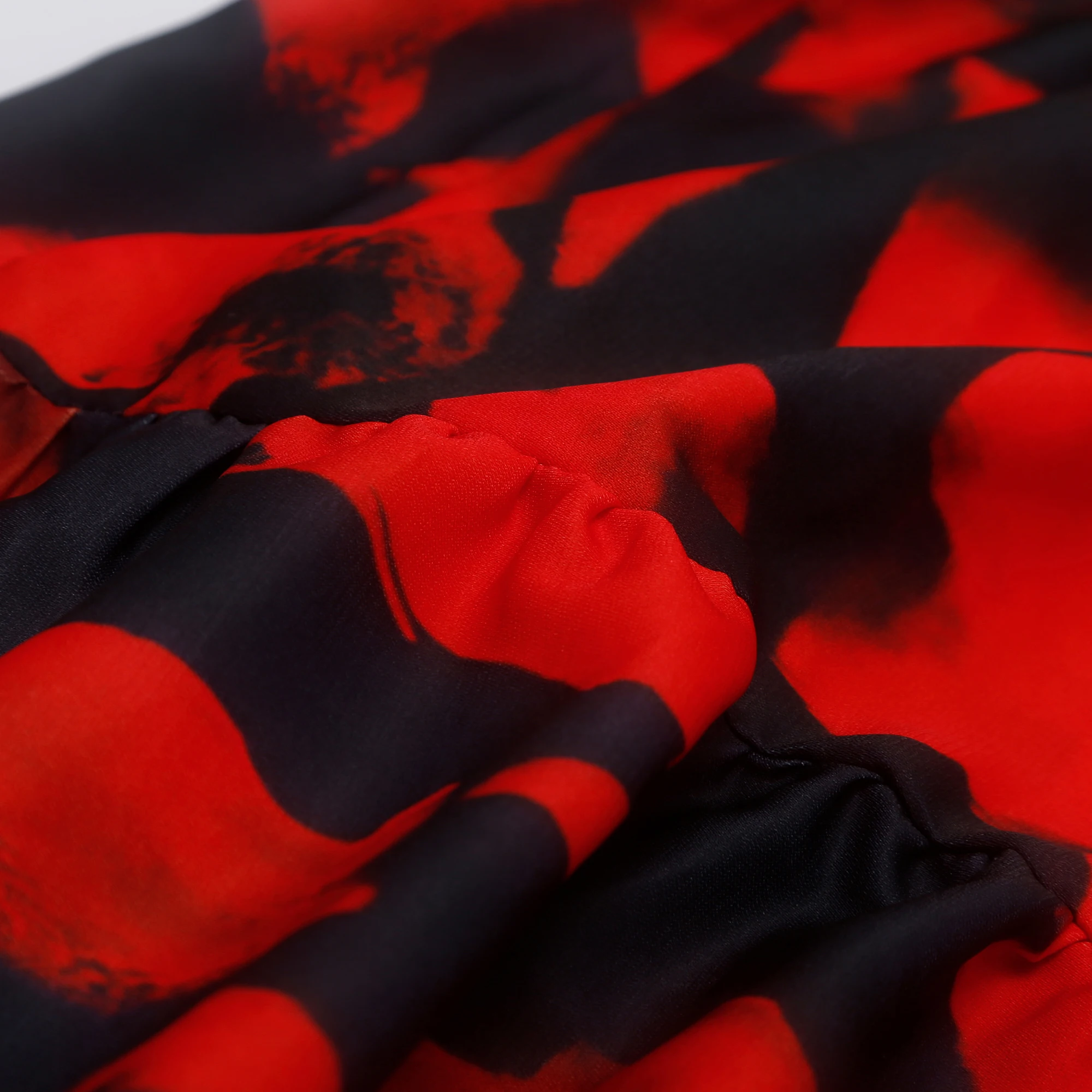 CHCH Women's Half length Skirt Summer Retro Red Printed Irregular Long Skirt Fashion Commuter Cake Skirt