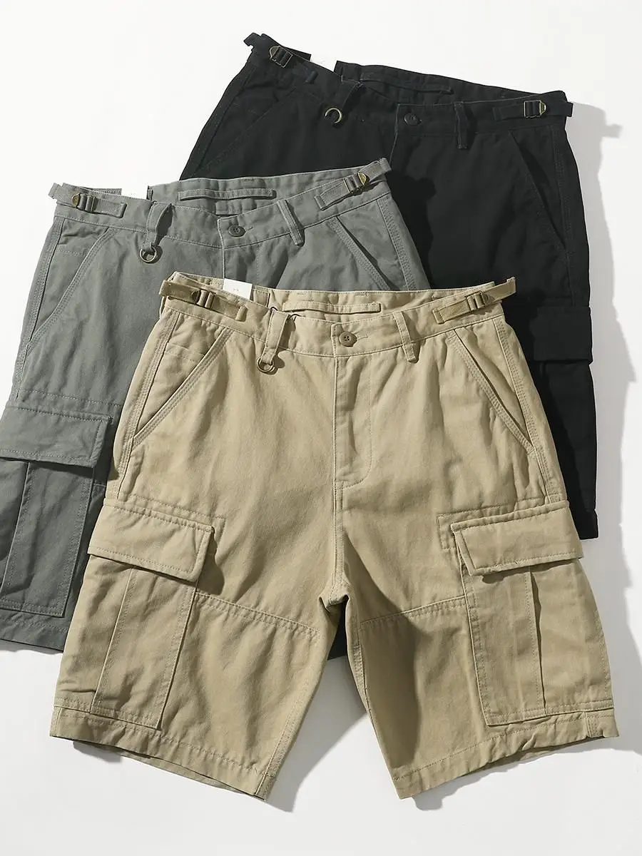 

Мужские шорты-карго из плотного американского ретро-хлопка, повседневные, средней длины, с множеством карманов, для активного отдыха