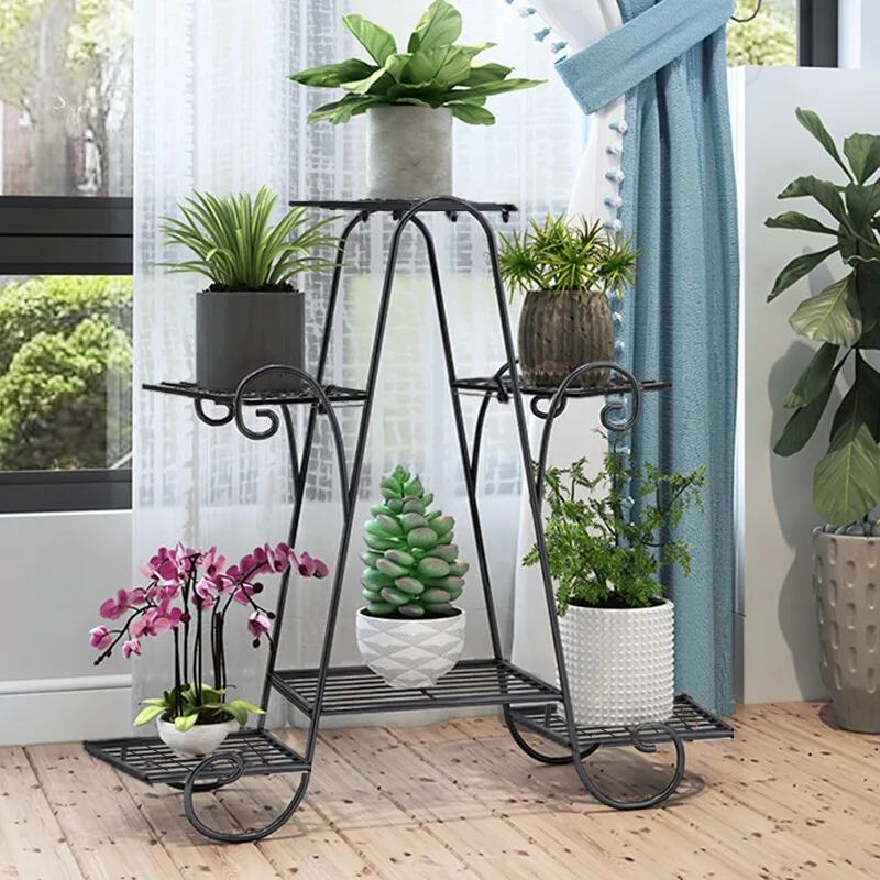 Metal European-style Iron Flower Stand Plant Rack 6 Pot Outdoor Indoor Garden
